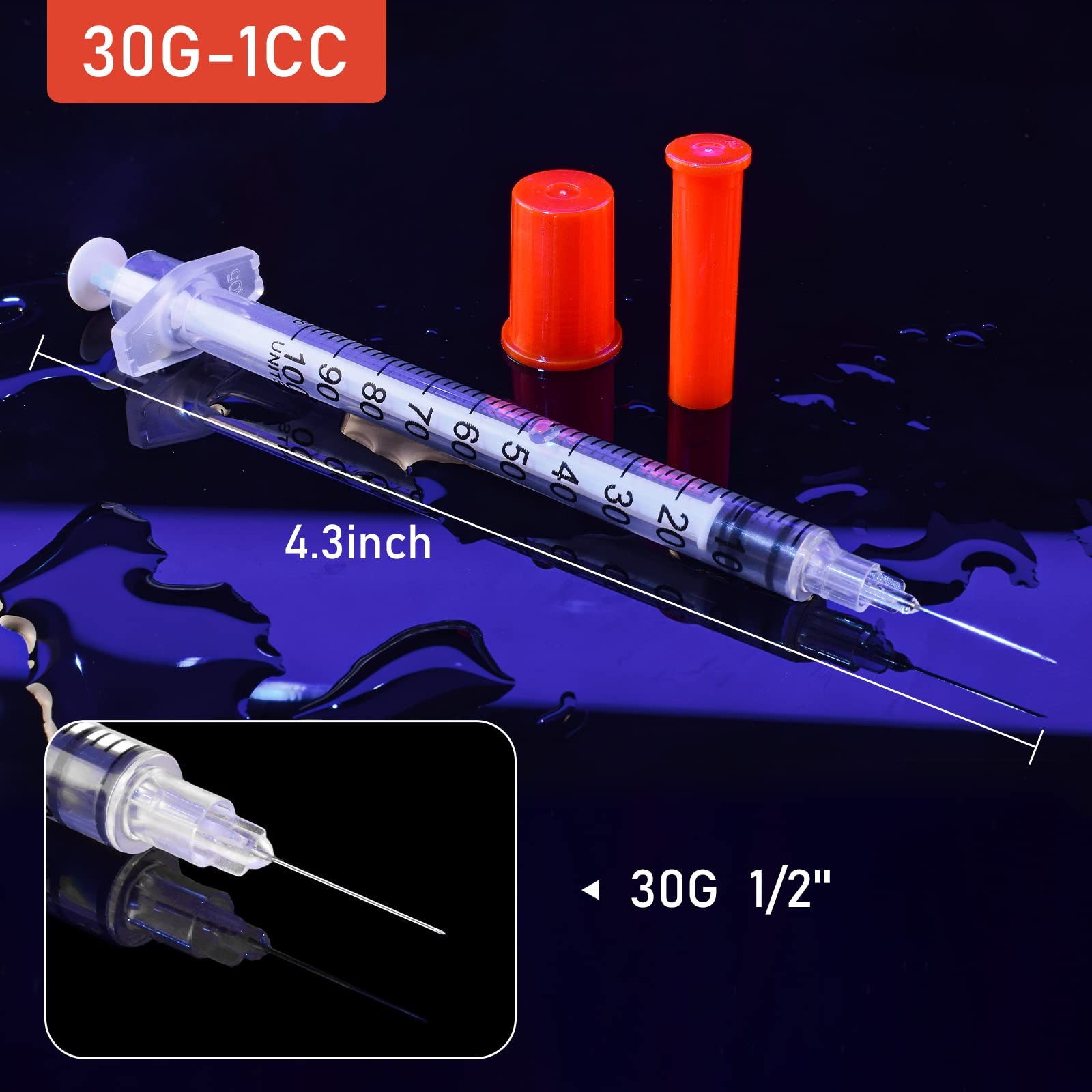 30G 1cc 1/2″ Syringe – Individual Package-100 Pack 1/2″, orange
