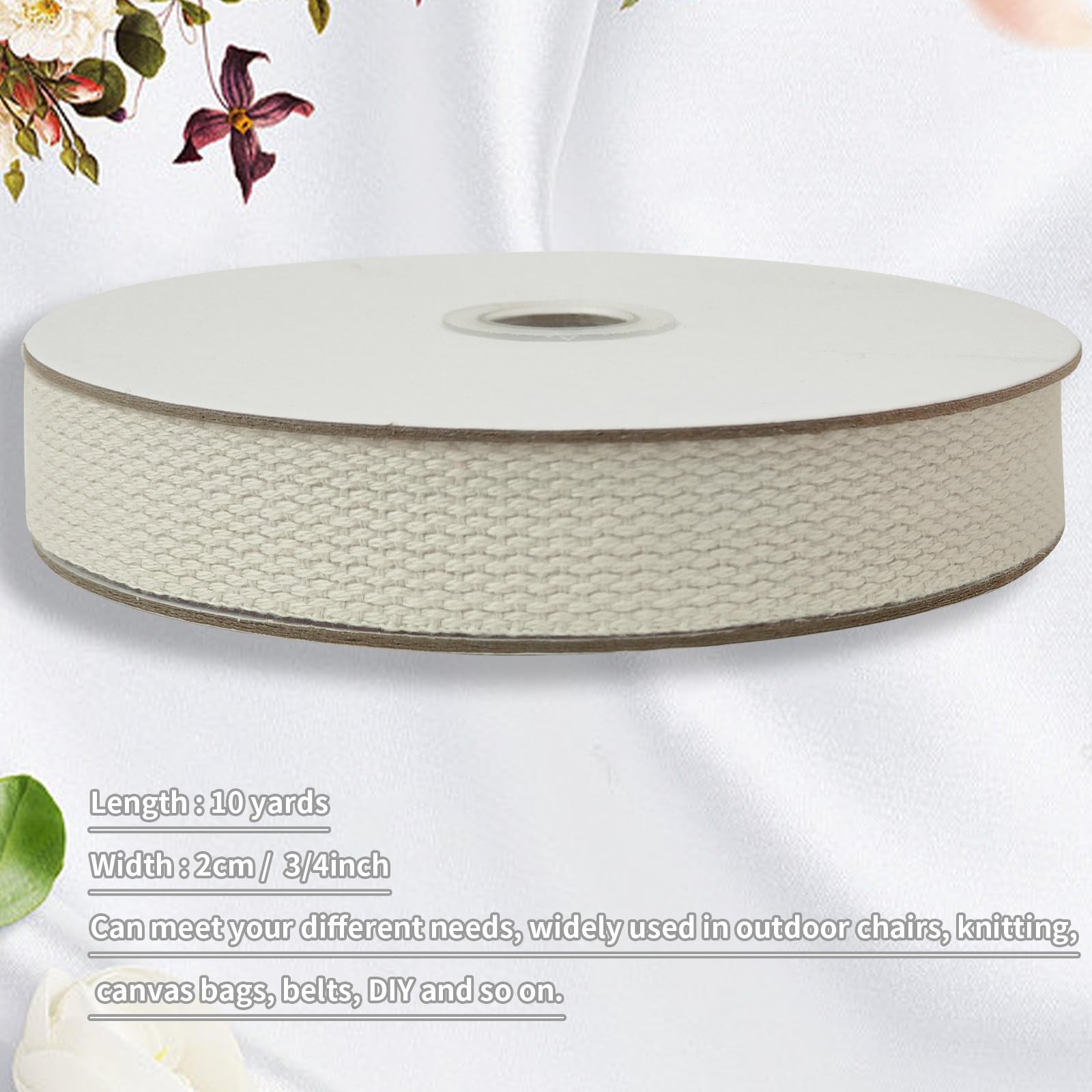 JESEP YONG 3/4 inch Cotton Webbing Strap 10 Yards Handles Bag Beige