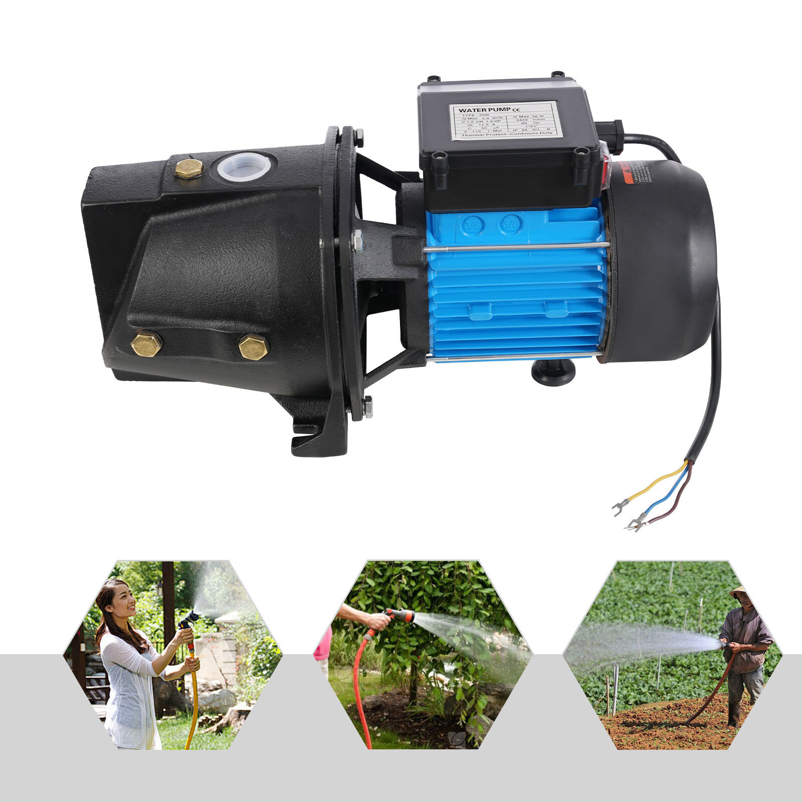 1.6HP Shallow Well Jet Pump, Cast Iron Irrigation Pump for Home Farm Garden Lawn