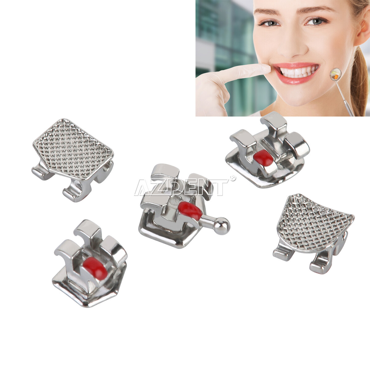 AZDENT Dental Ortho MINI Self-Ligating Brackets Brace 0.022″-Roth/ MBT Hooks 345