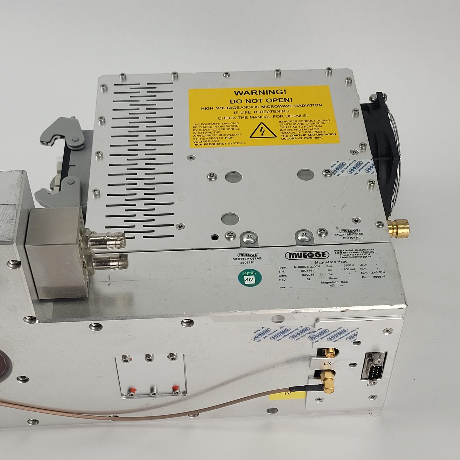 Muegge MH3000S-220CV Magnetron Head, 5100V, 900mA, 2,45GHz, 3000W – PARTS ONLY