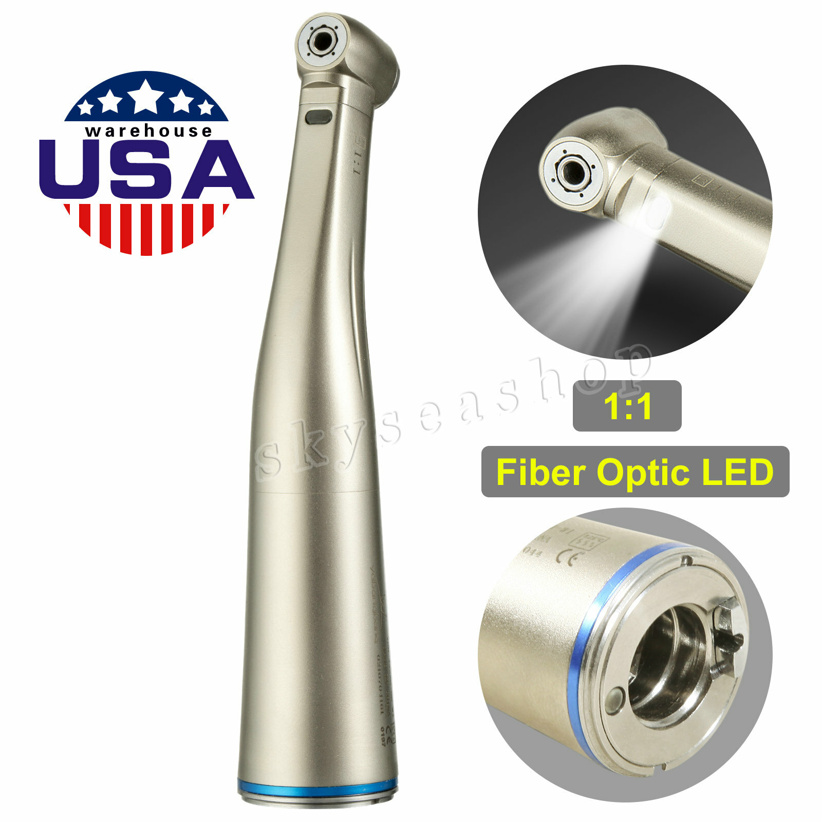 Dental Contra Angle Handpiece 1:1 LED Fiber Optic Low Speed φ2.35mm Fit NSK X25