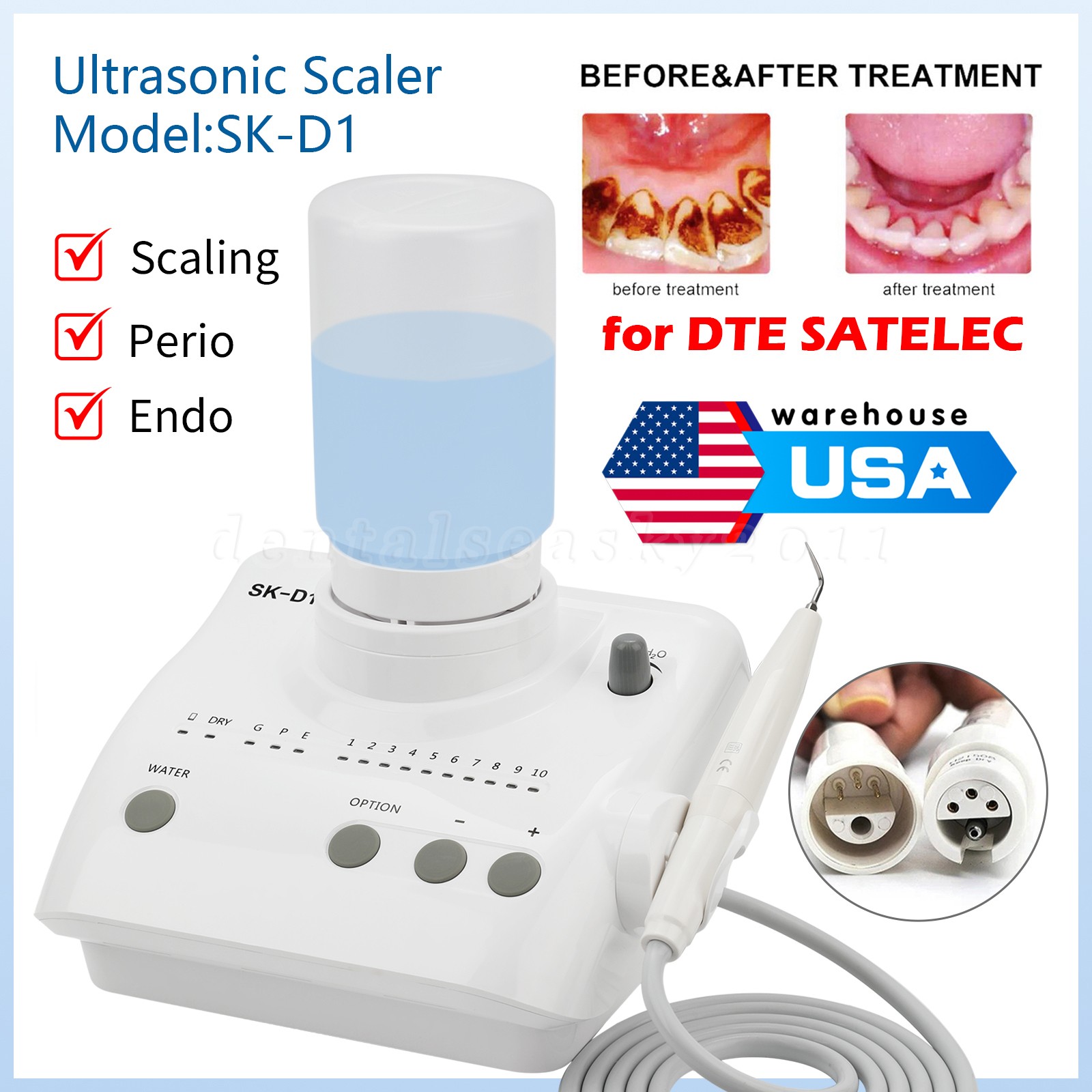 Dental Ultrasonic Piezo Scaler+Handpiece Bottles Fit DTE SATELEC Model:SK-D1