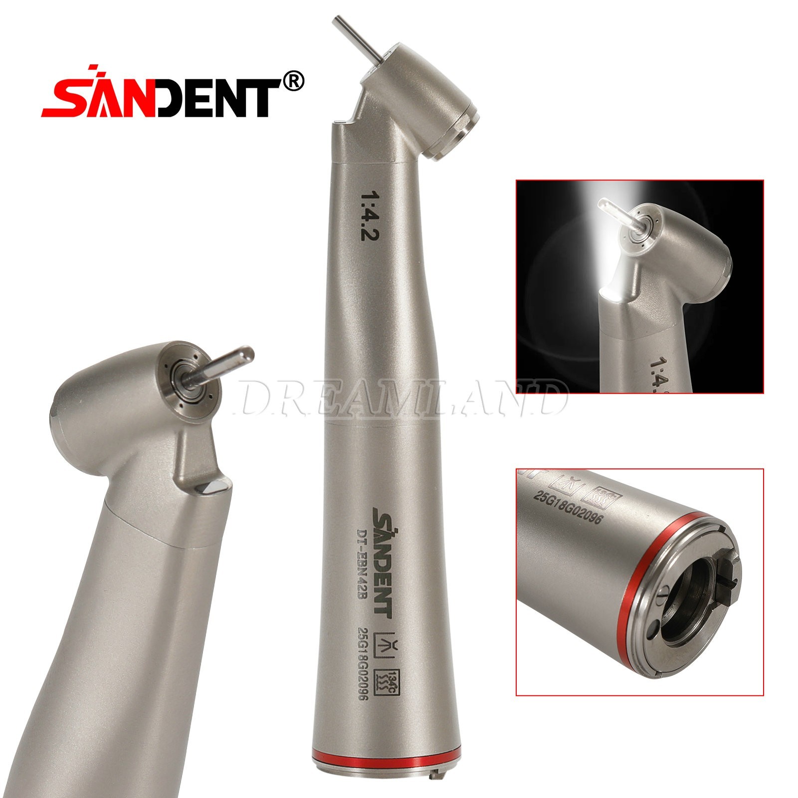 Dental 45° Angle inner Channel contra angle fiber optic LED 1:4.2 handpiece USA