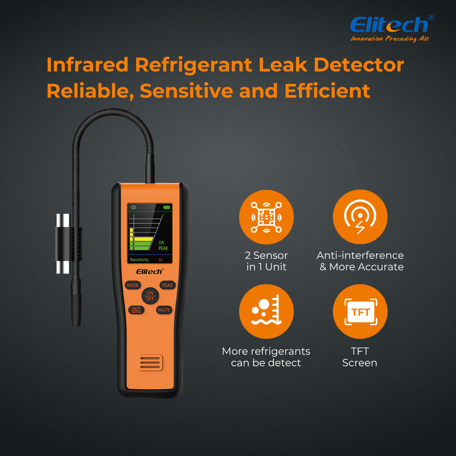 Elitech Dual Sensor Infrared&Heated Diode HVAC Refrigerant Leak Detector IR-200