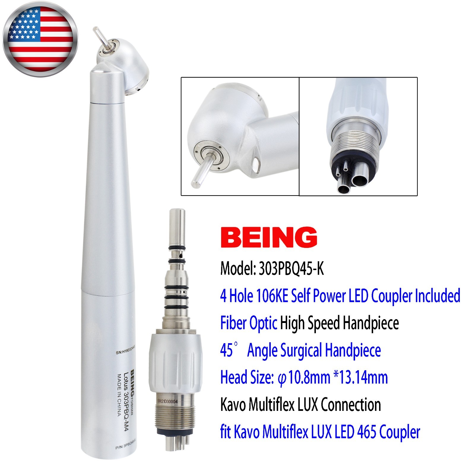 BEING High Speed Handpiece Fiber Optic Surgical 45° Angle KaVo Multiflex Coupler
