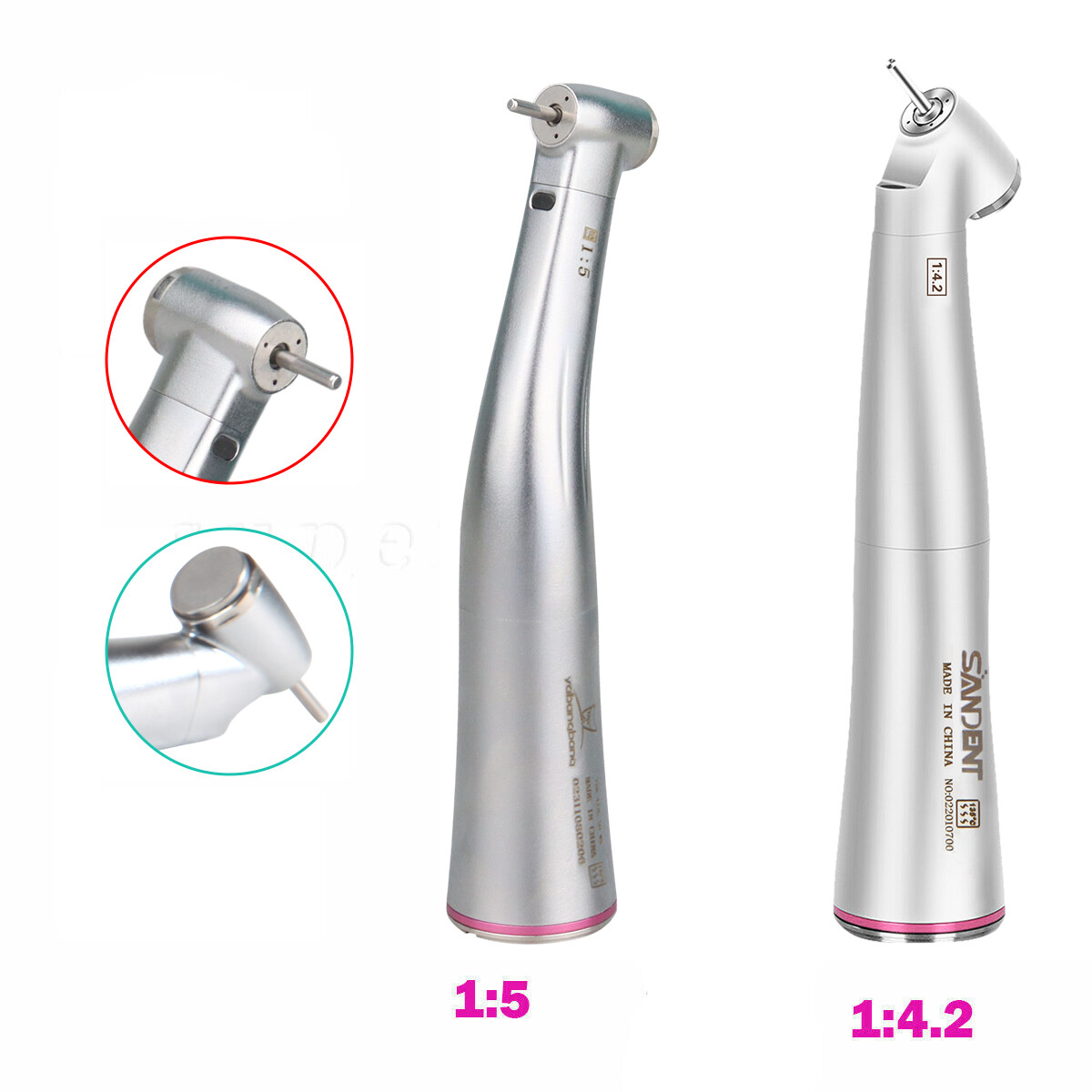Dental 1:1 /1:4.2/1:5 LED Fiber Optic Contra Angle Handpeice Push Button Fit NSK