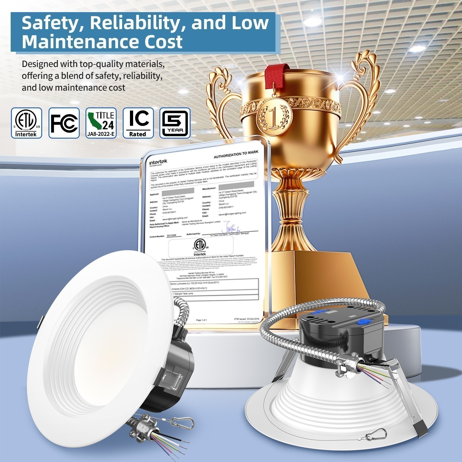 6 Inch LED Commercial Downlight,27W Recessed Ceiling Light Power &CCT Adjustable