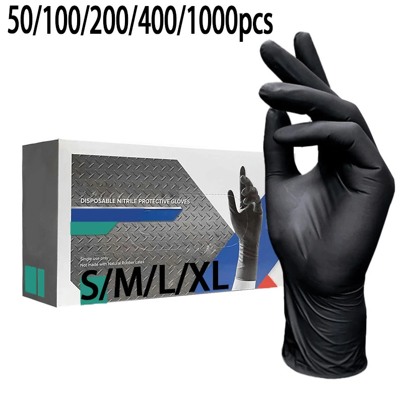 50/100/200/400/1000Pcs Black Nitrile Food Grade Disposable Gloves, Household Kit