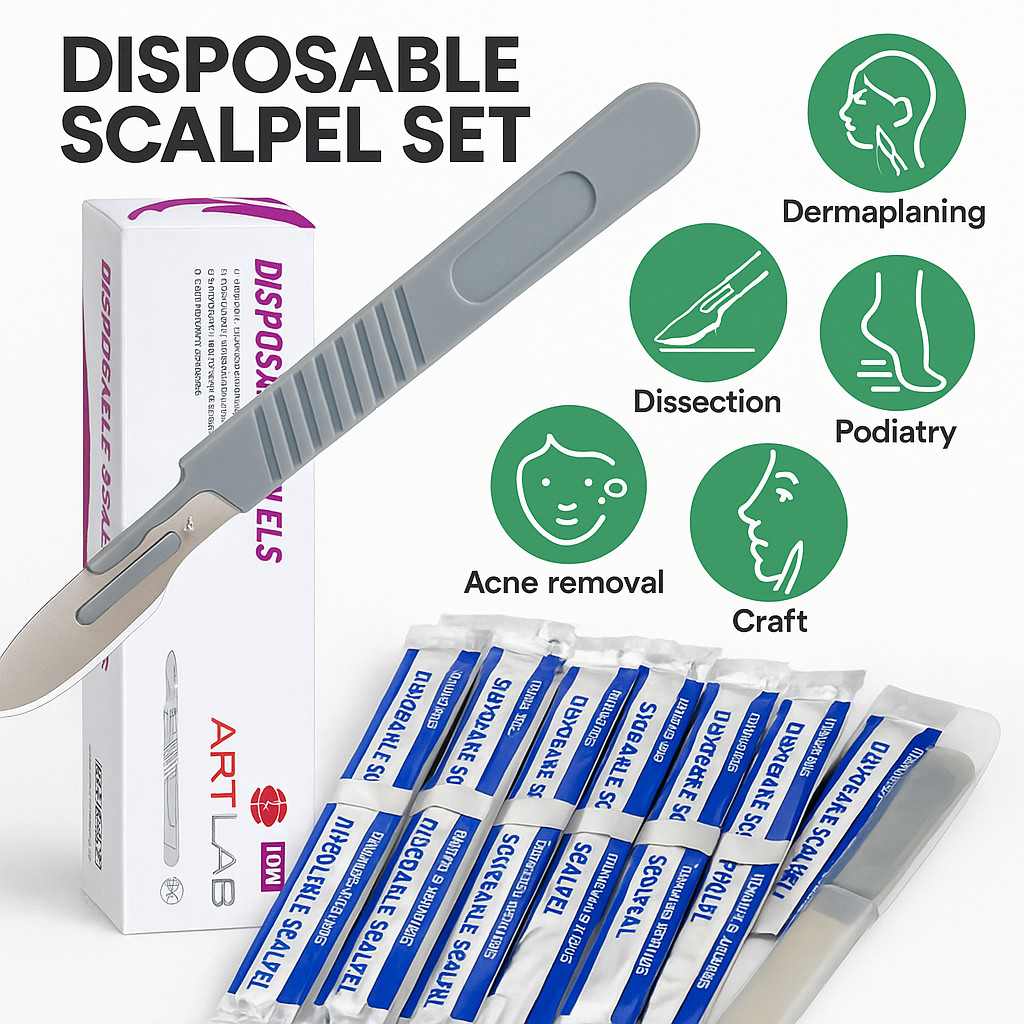 10PC DISPOSABLE SCALPELS #22-SINGLE USE – DISSECTING, SURGICAL, DERMAPLANING