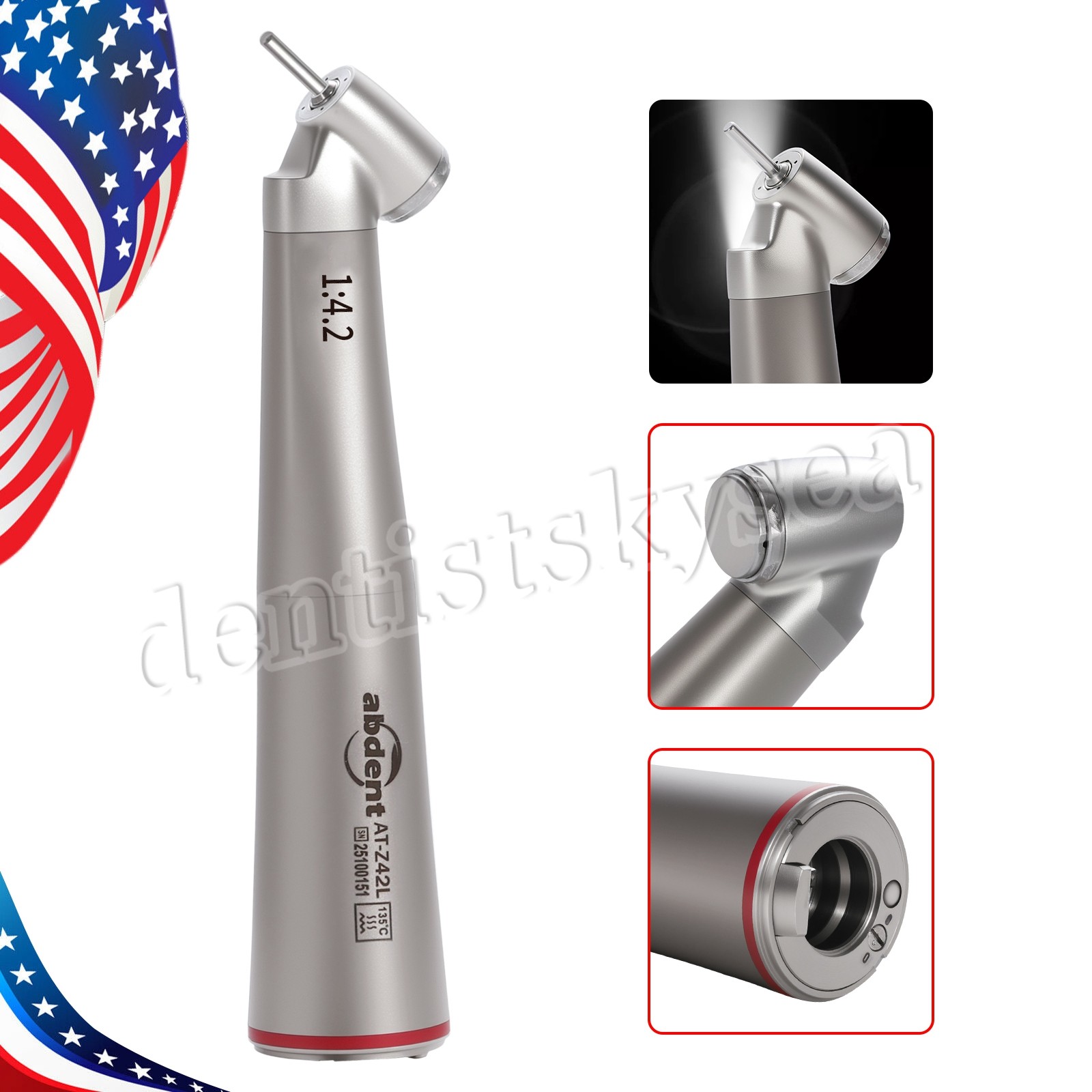 abdent 45° Angle Head Contra Angle LED Optic 1:4.2 Handpiece Inner Water Spray