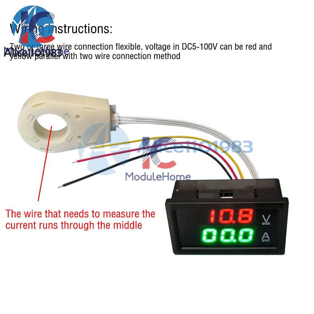 DC0-300V 50/100/200/400A Digital Current Voltage Meter Hall Ammeter Voltmeter