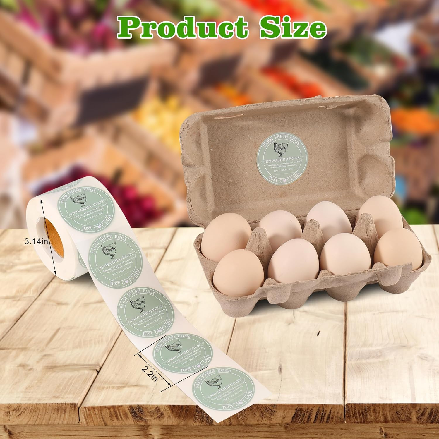 500 Pcs Egg Carton Stickers 2 Inch Farm Fresh Unwashed Eggs Labels with Collecte