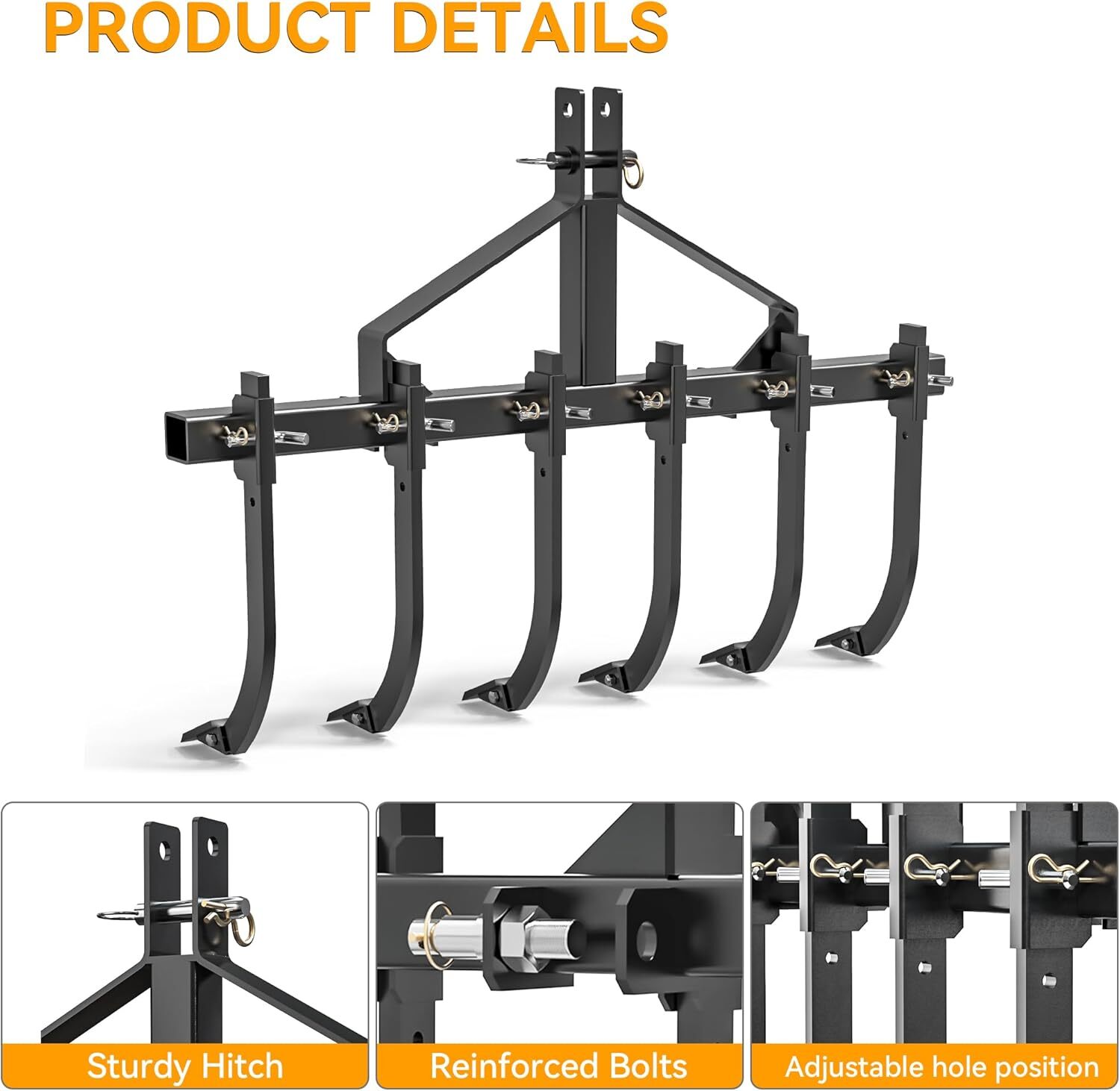 Detachable Scarifier Cultivator W/ 6 Shank & Mount Brackets for CAT-0 & Cat 1