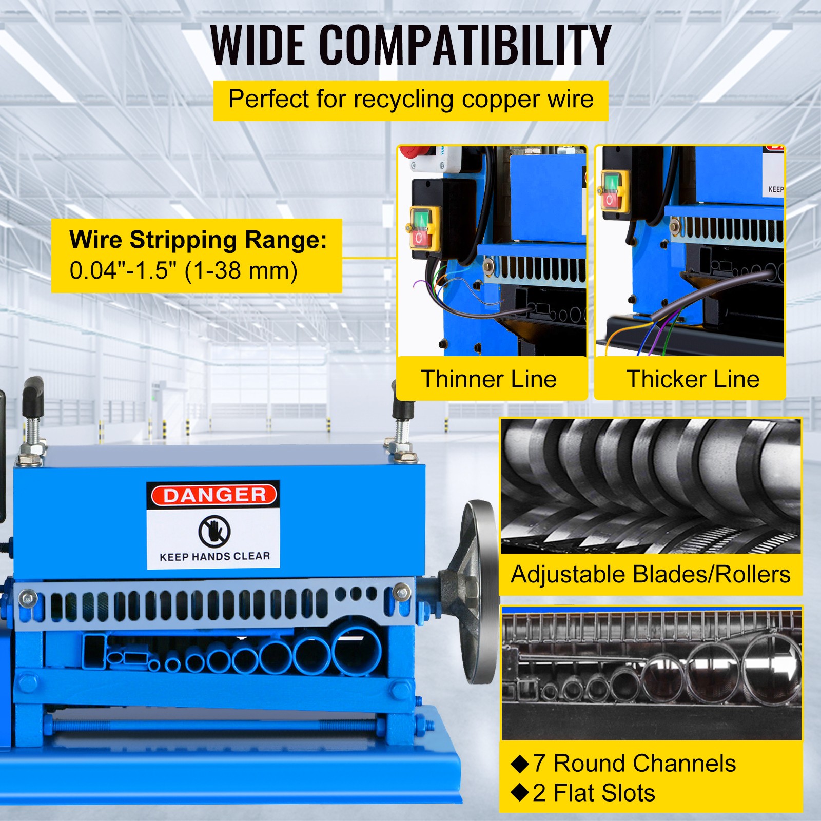 Electric Wire Stripping Machine 1.5-38mm Cable Stripper 0.06″-1.5″ 1/2HP