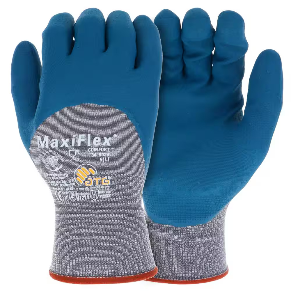 Maxiflex Comfort Unisex Medium Blue/Gray Nitrile Coated Nylon Multi-Purpose Glov