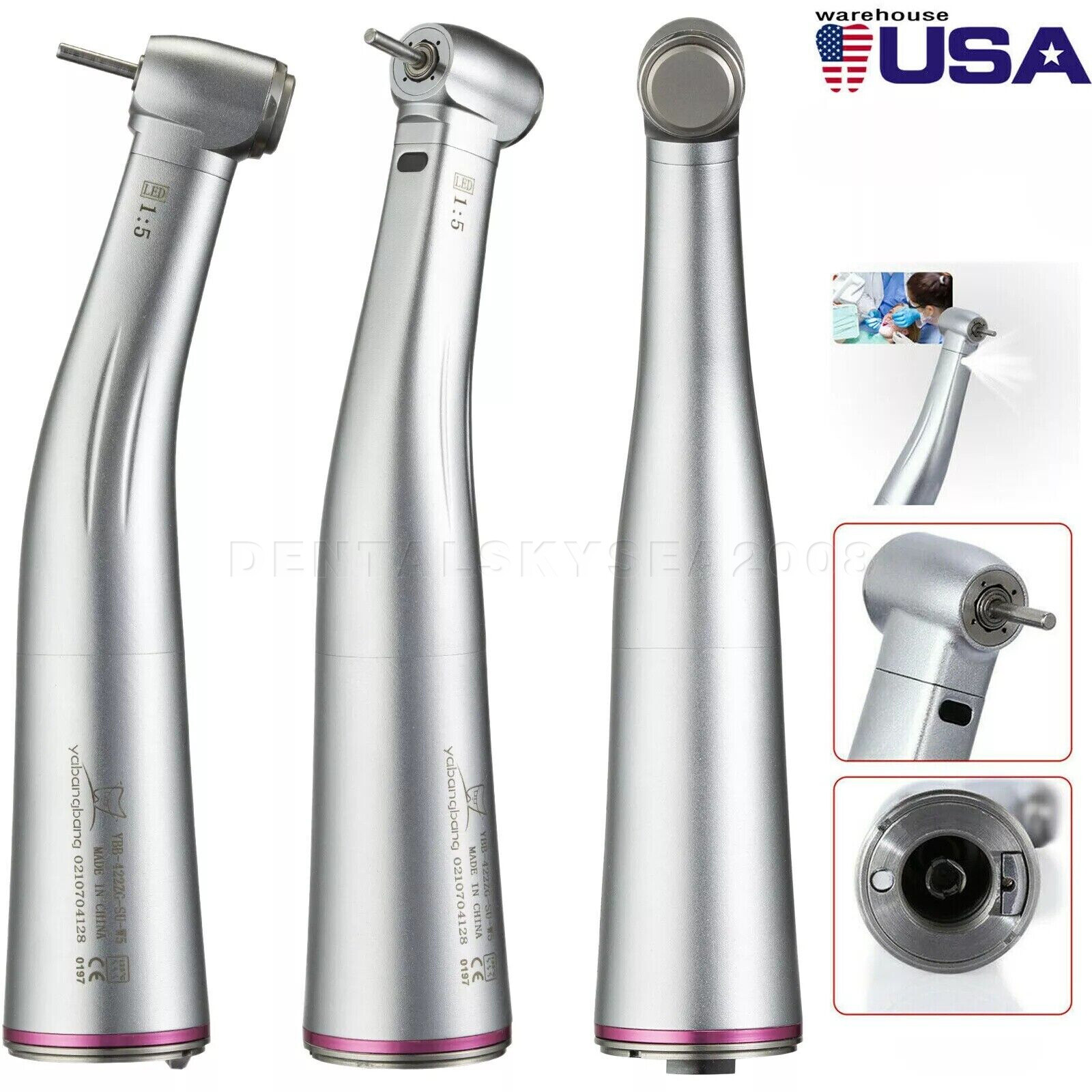 Dental 1:5 Increasing LED Fiber Optic Contra Angle Red Ring For NSK Ti Max Z95L
