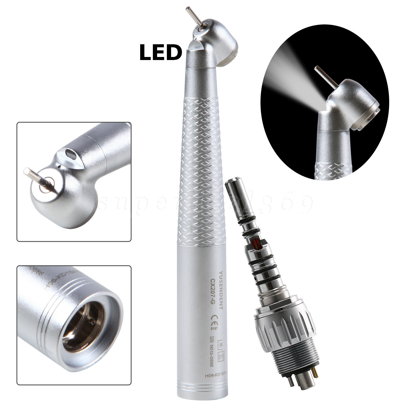 COXO Dental Fiber Optic LED 45 Degree Handpiece /Swivel Coupler 6 Hole Fit KAV