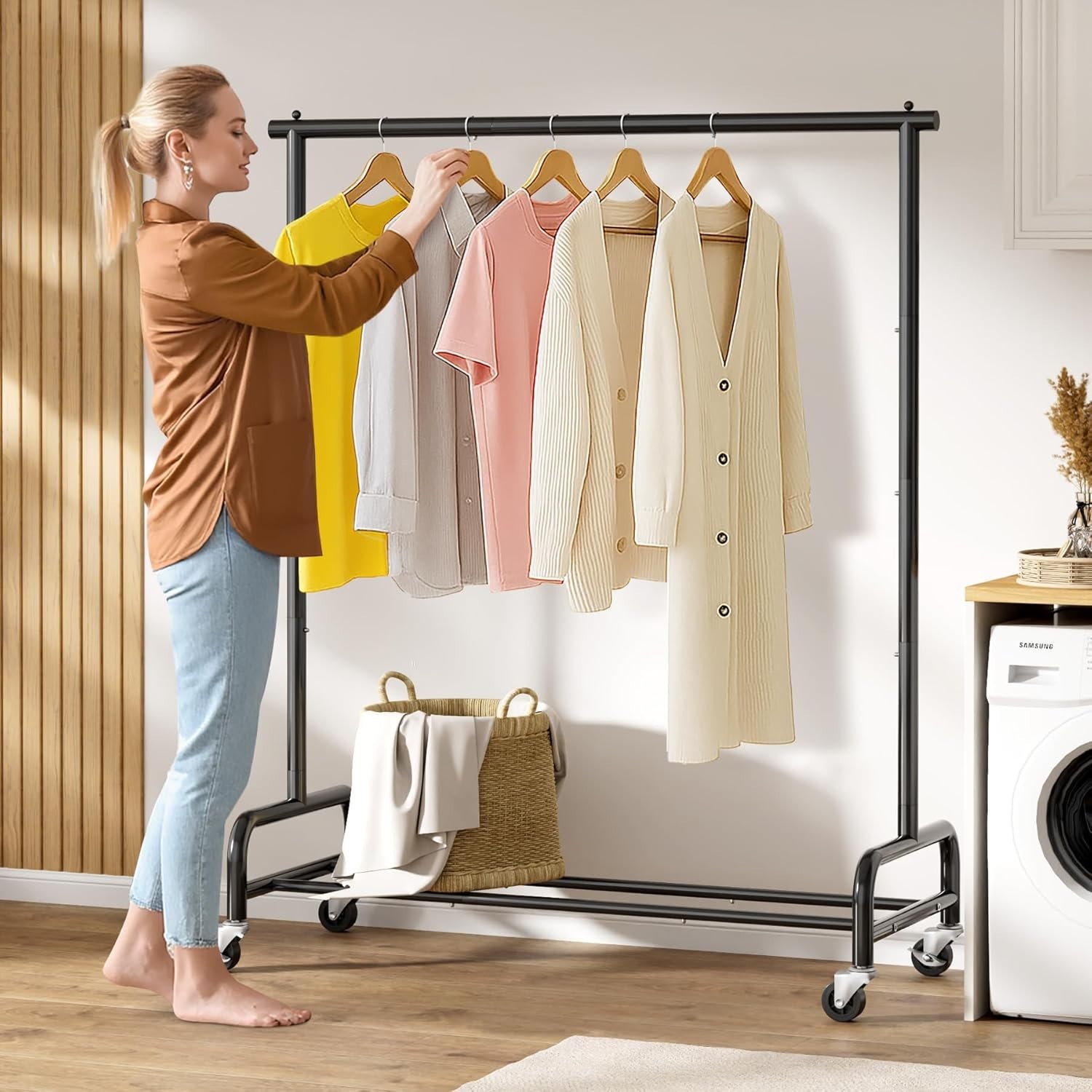 Heavy Duty Metal Clothing Rack 43W Rollers for Coats Shirts Dress Storage