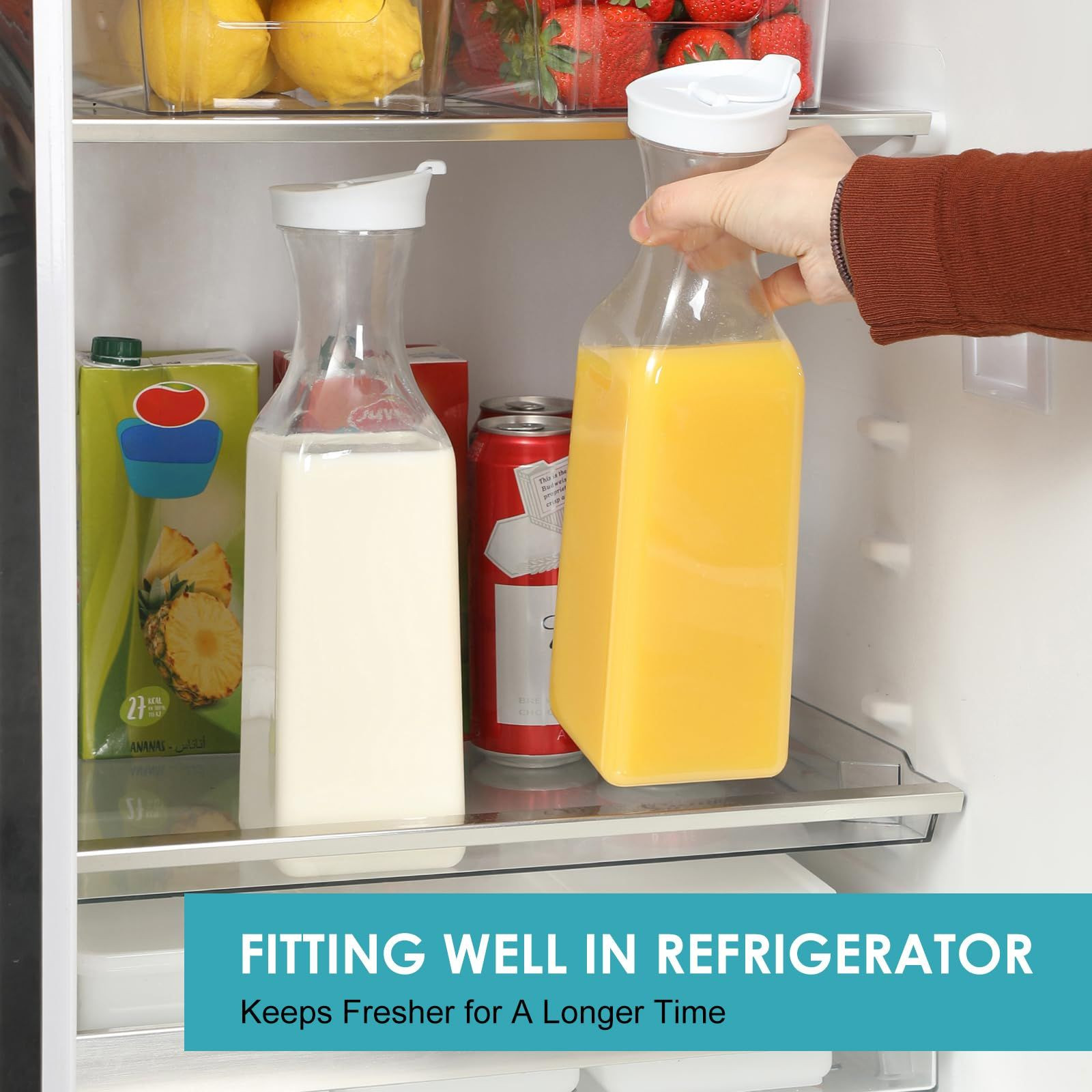 NETANY Plastic 50 Oz Water Carafe with Flip Top Lid, Set of 2 2 PACK, Clear