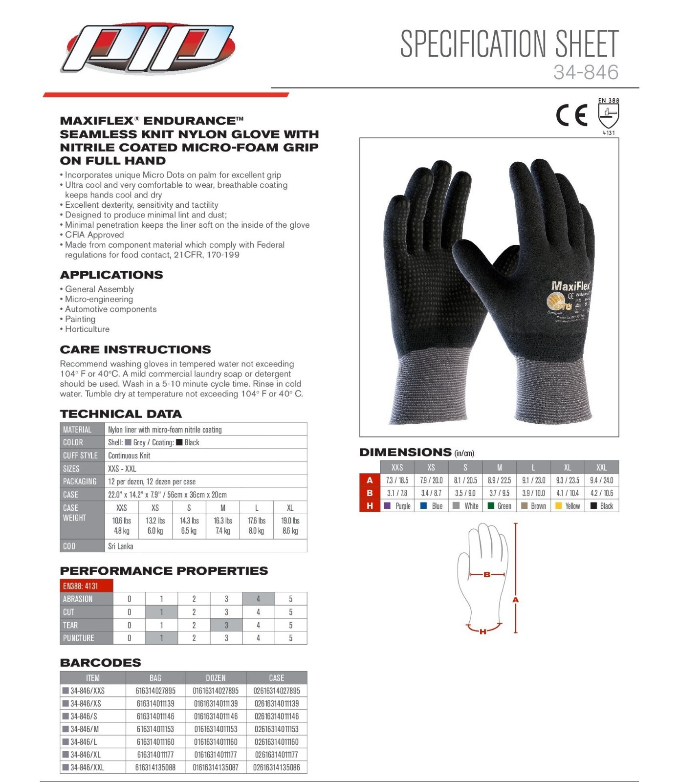 PIP 34-846 ATG MaxiFlex Micro Foam Nitrile Grip WORK GLOVES Dotted Palms 3 PAIR