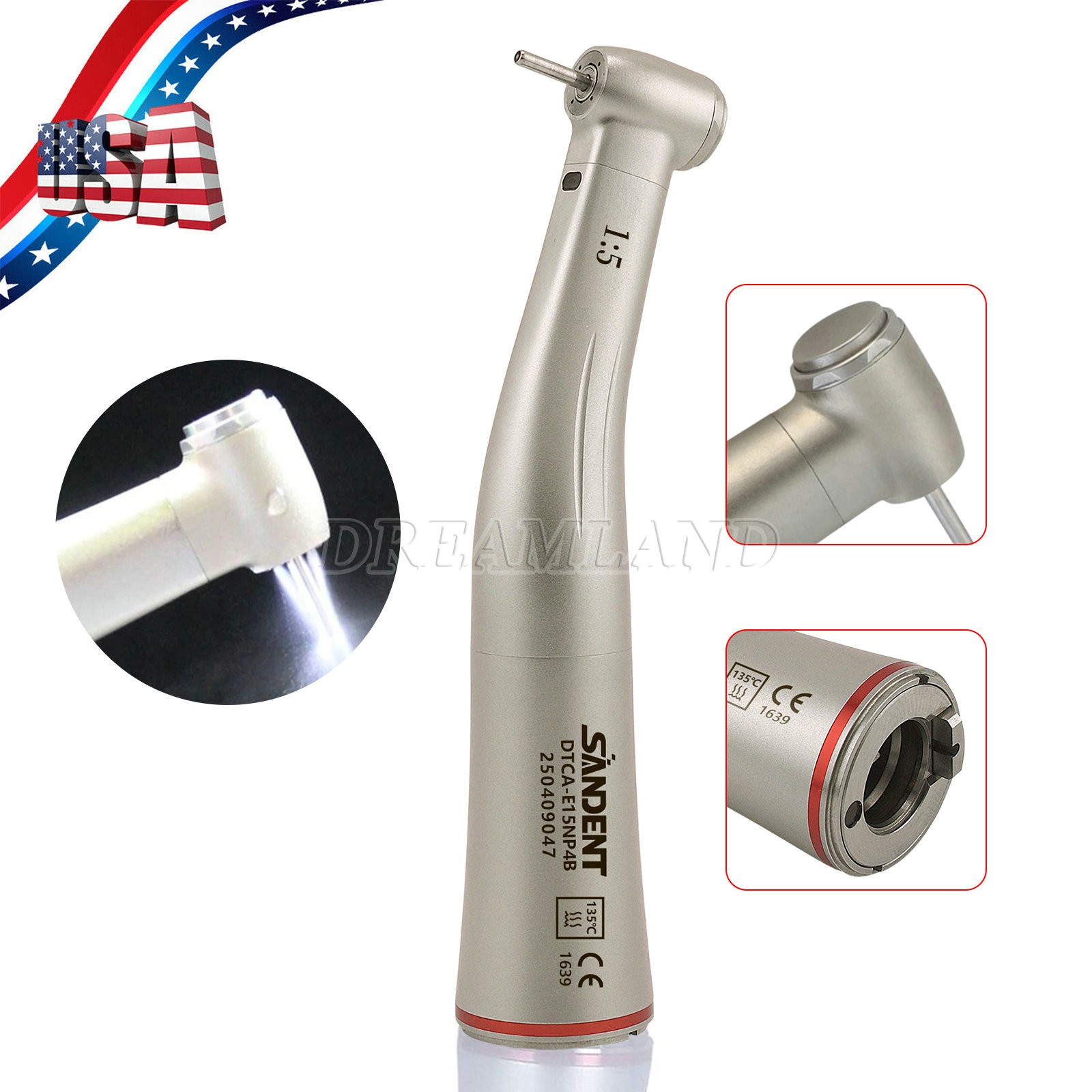Dental Electric Highspeed Handpiece 1:5 Fiber Optic Contra Angle E-Type SANDENT