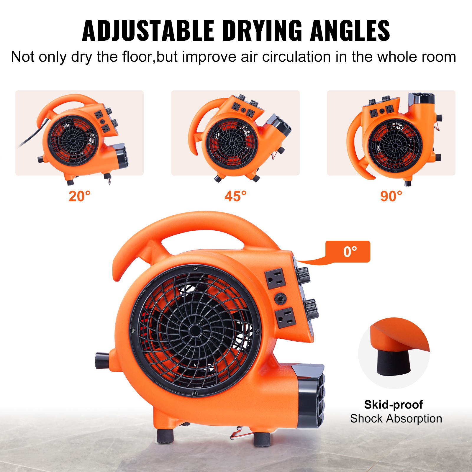 1000 CFM 3-Speed 1/4 HP Adjustable Air Mover Carpet Dryer Blower Floor Fan