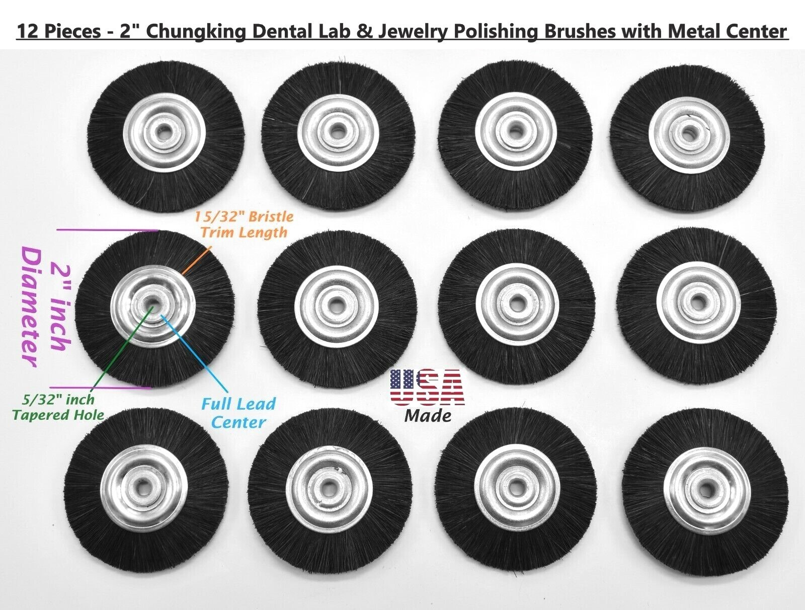 12 Pieces – 2″ Chungking Dental Lab & Jewelry Polishing Brushes Metal Center