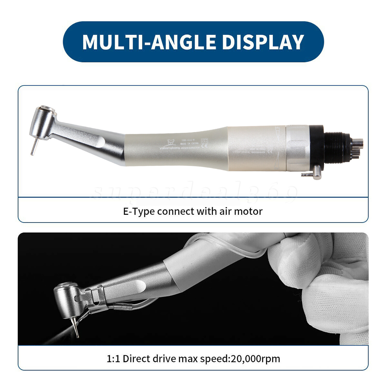 Dental Push Button Low Speed Contra Angle Handpiece E-type Fit FG 1.6mm Burs dk