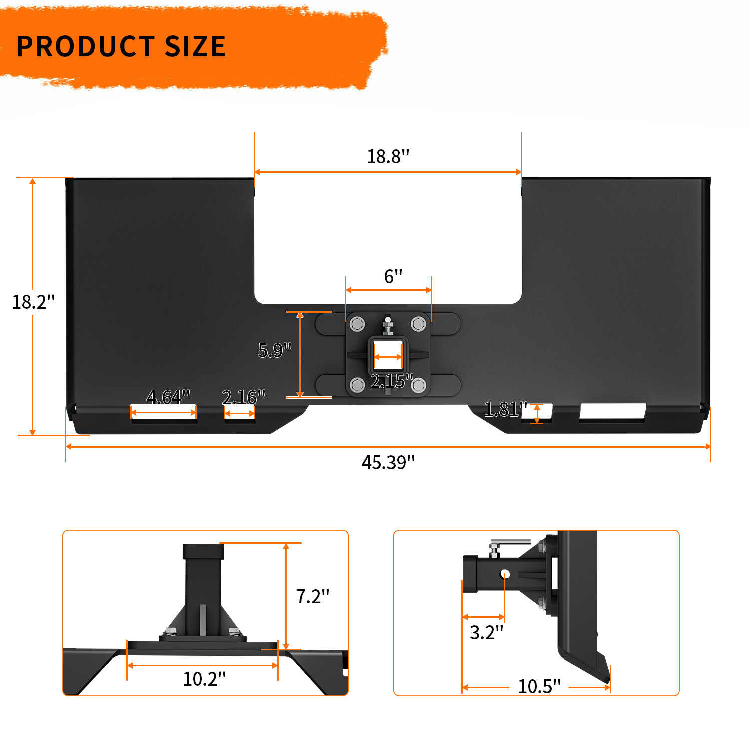 3/8″ Thick Skid Steer Mount Plate W/2″ Detachable Trailer Hitch Receiver Attach