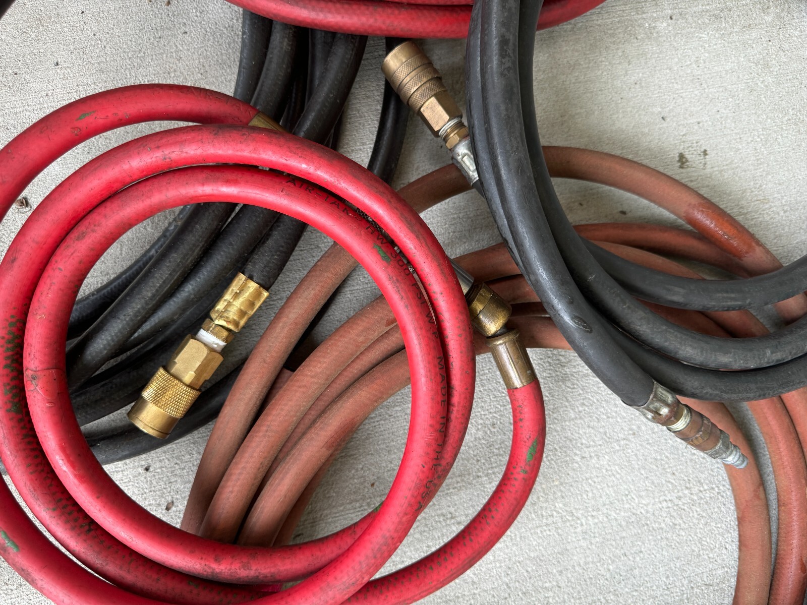 Lot of 8 Industrial Vinyl Pneumatic Air Tool Hoses w/Brass Couplings & Fittings