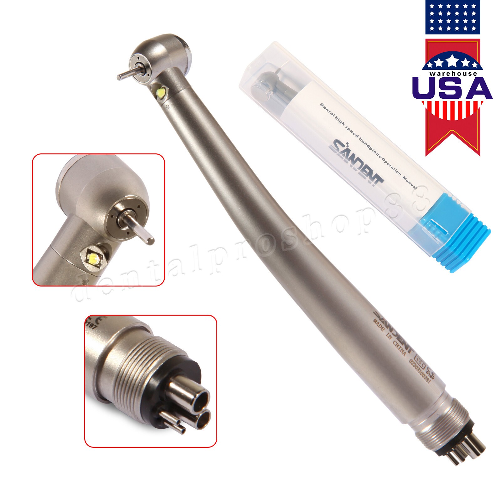 Dental Fiber Optic LED High Speed Handpiece 4Holes Internal triple spray fit Kav