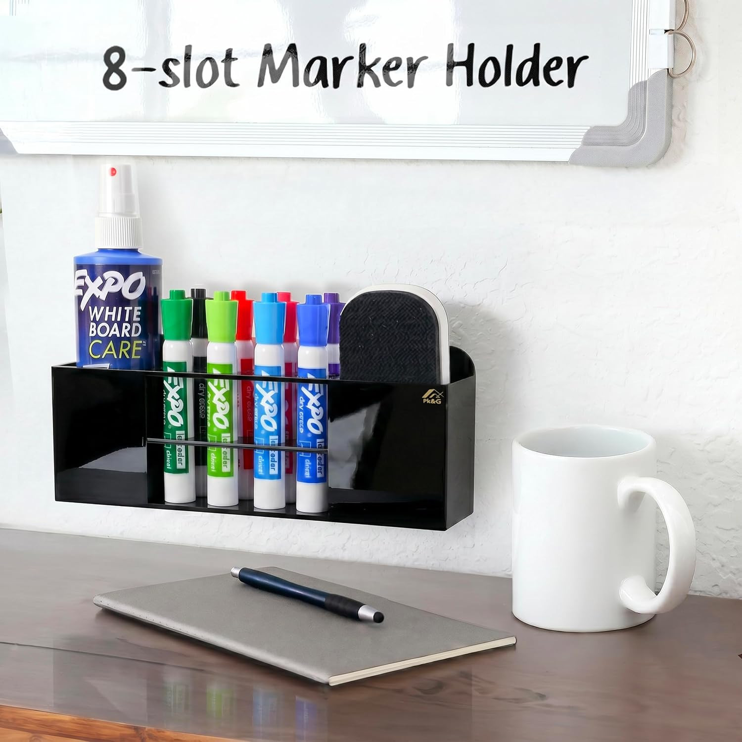 Strong Magnetic Dry-Erase Whiteboard Holder, 8-Slot Acrylic Pen Organizer with G