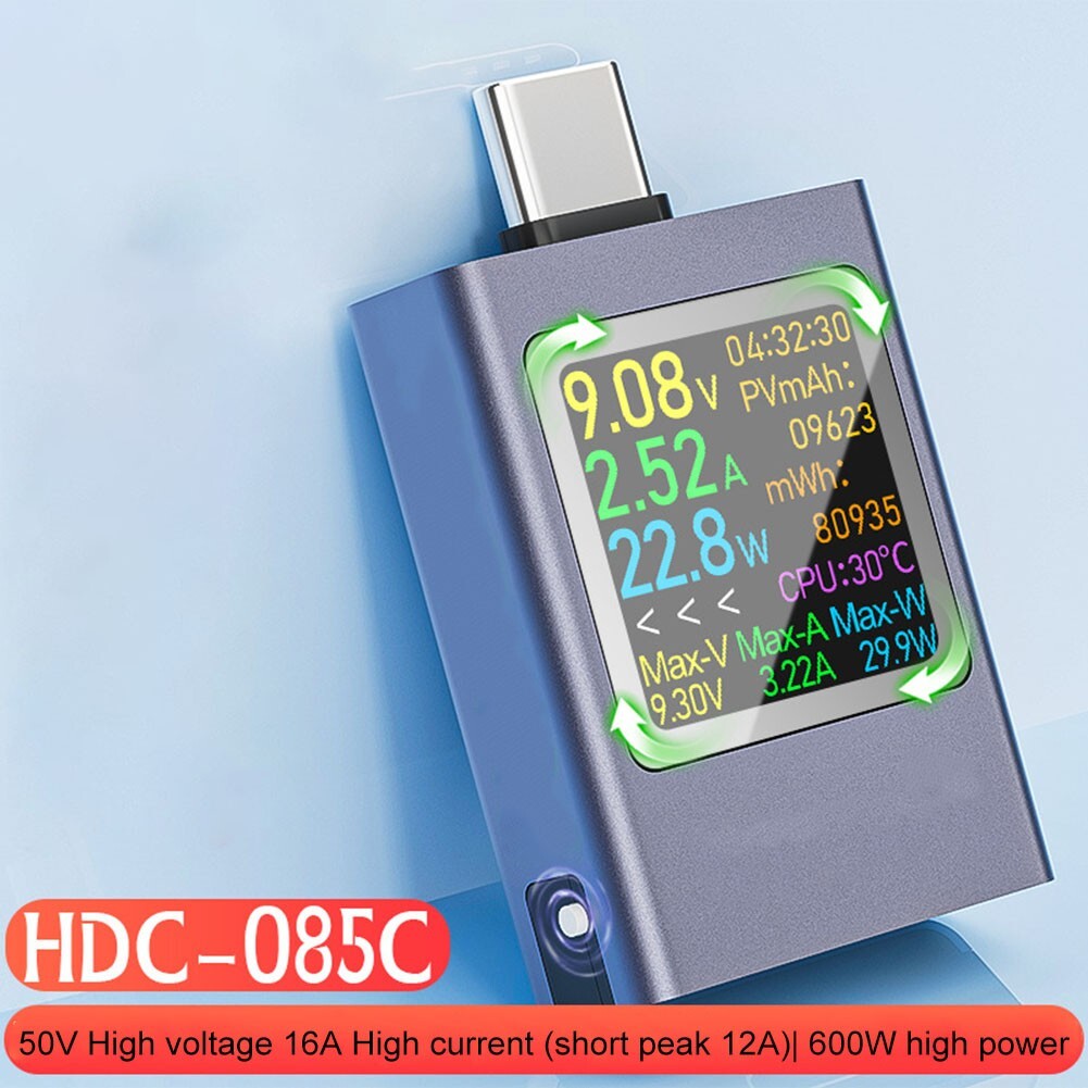 HDC 085C USB C Tester Meter 4 5~50V 0~12A High Compatibility Voltage Current