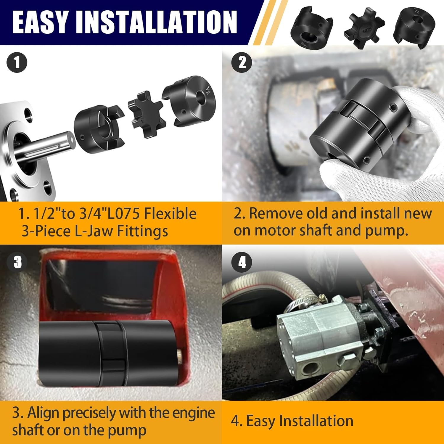 1/2″ to 3/4″ L075 Flexible L-Jaw Coupling Coupler Set Rubber For Log Splitter