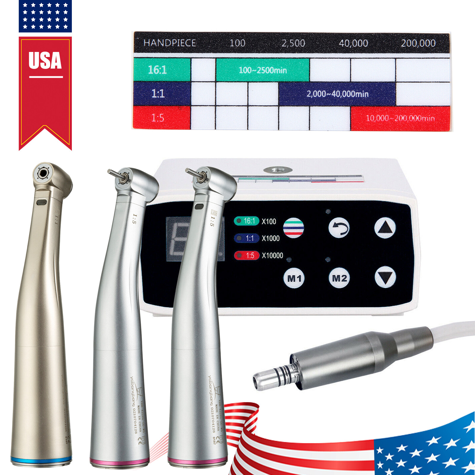 NSK Style Dental LED Brushless Electric Micro Motor/ 1:5 Increasing Handpiece US