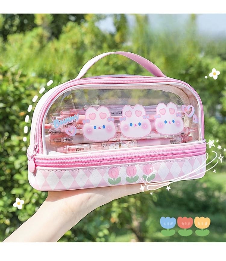 Bunny Pencil Pouch w/Handle Rabbit Kitten Bear Puppy Pen Case Cosmetic Bag Cl…