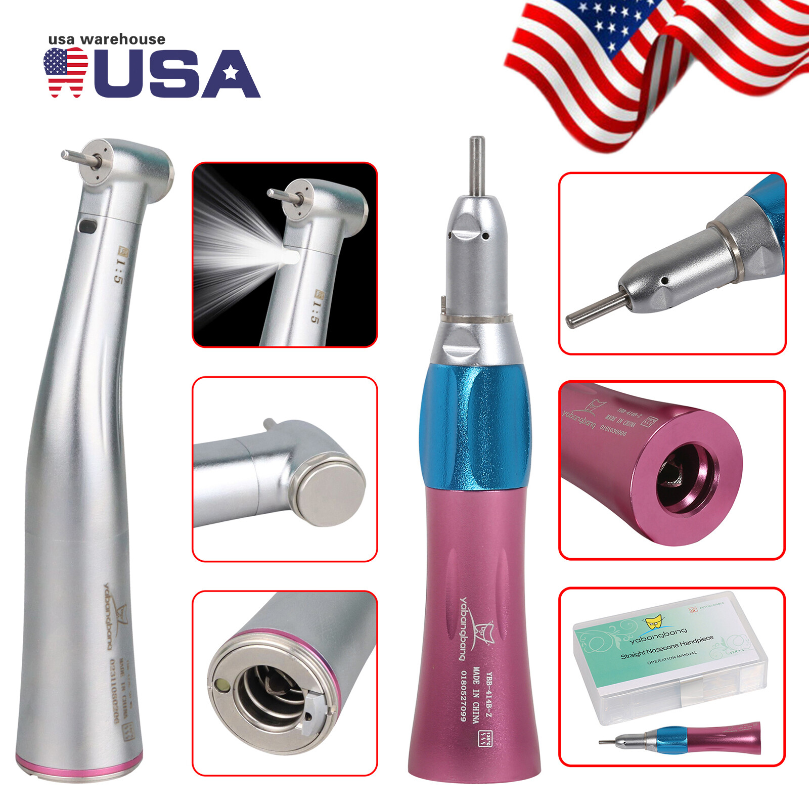 1-5 Dental 1:5 LED Contra Angle /1:1 Straight Nose Cone Handpiece