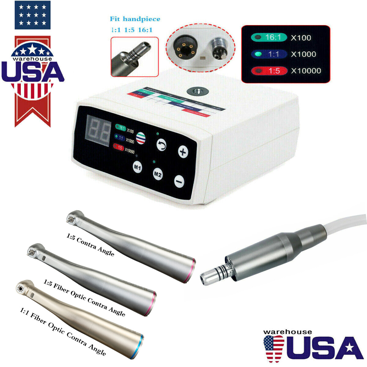 NSK Style Dental LED Brushless Electric Micro Motor/ 1:5 Increasing Handpiece US