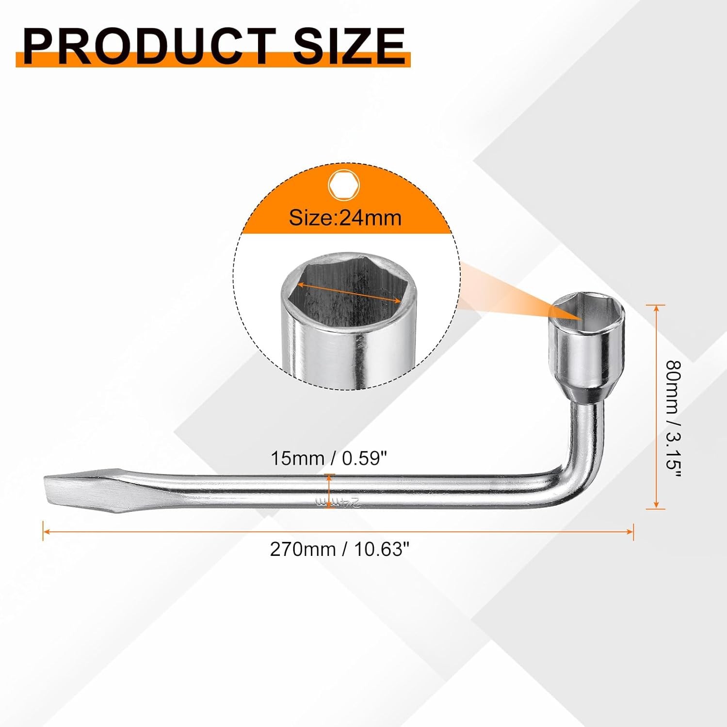 Car Spare Tire Lug Wrench 24mm Carbon Steel l Type Slotted End Hexa Size: 24mm