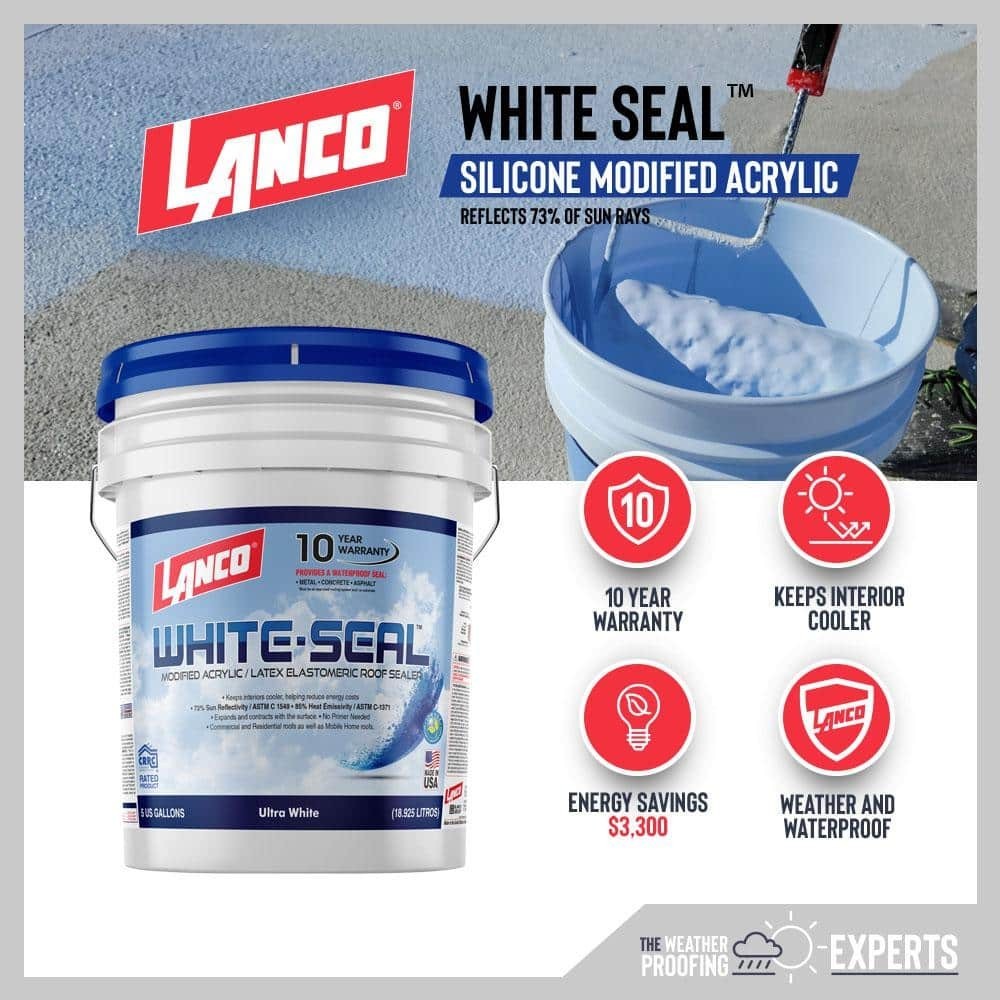 ELASTOMERIC ROOF SEALER 5 Gallon White Coating Waterproof Rubberized Cool RV