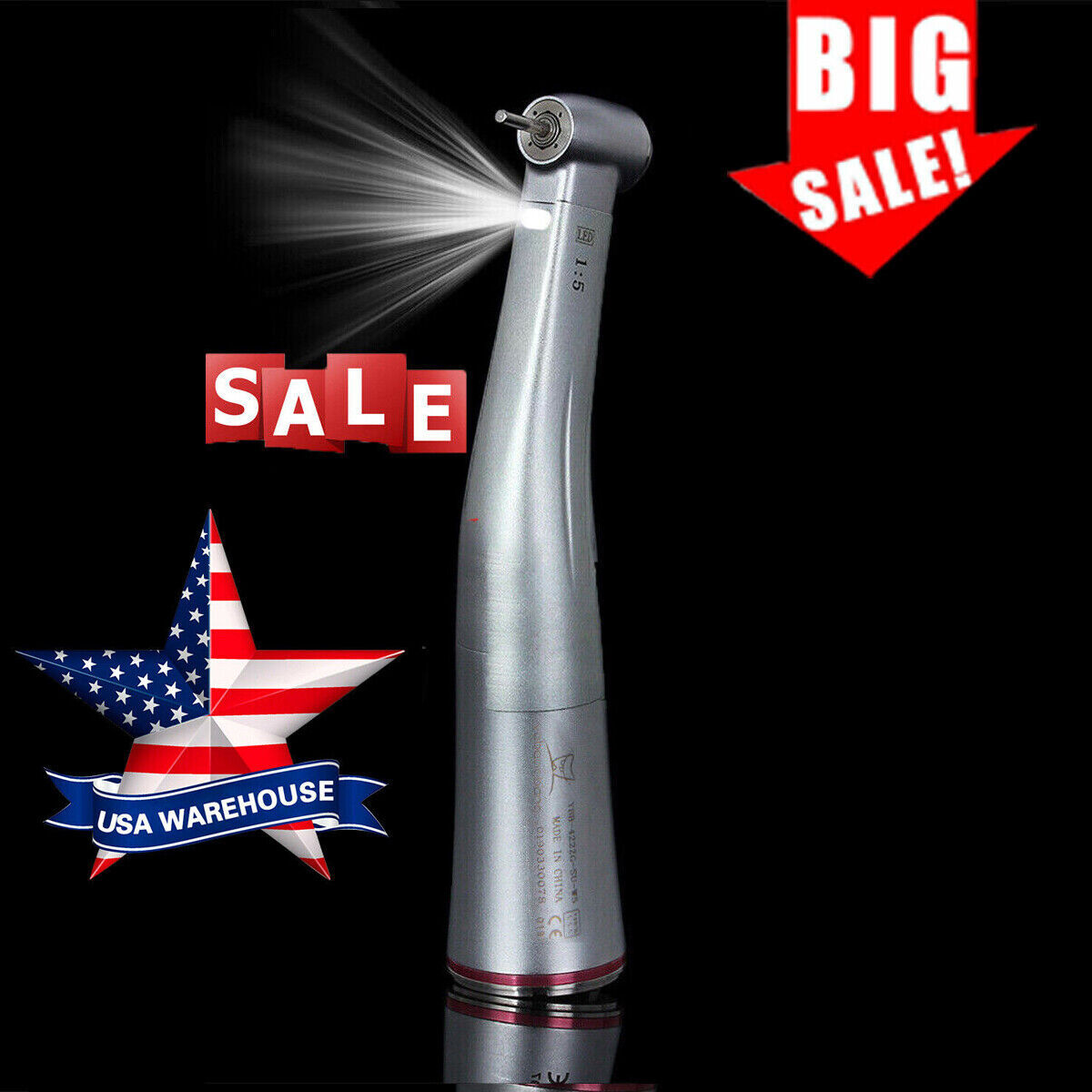 Dent 1:5 Fiber Optic LED Contra Angle Handpiece Red Ring Fit NSK KaV cz