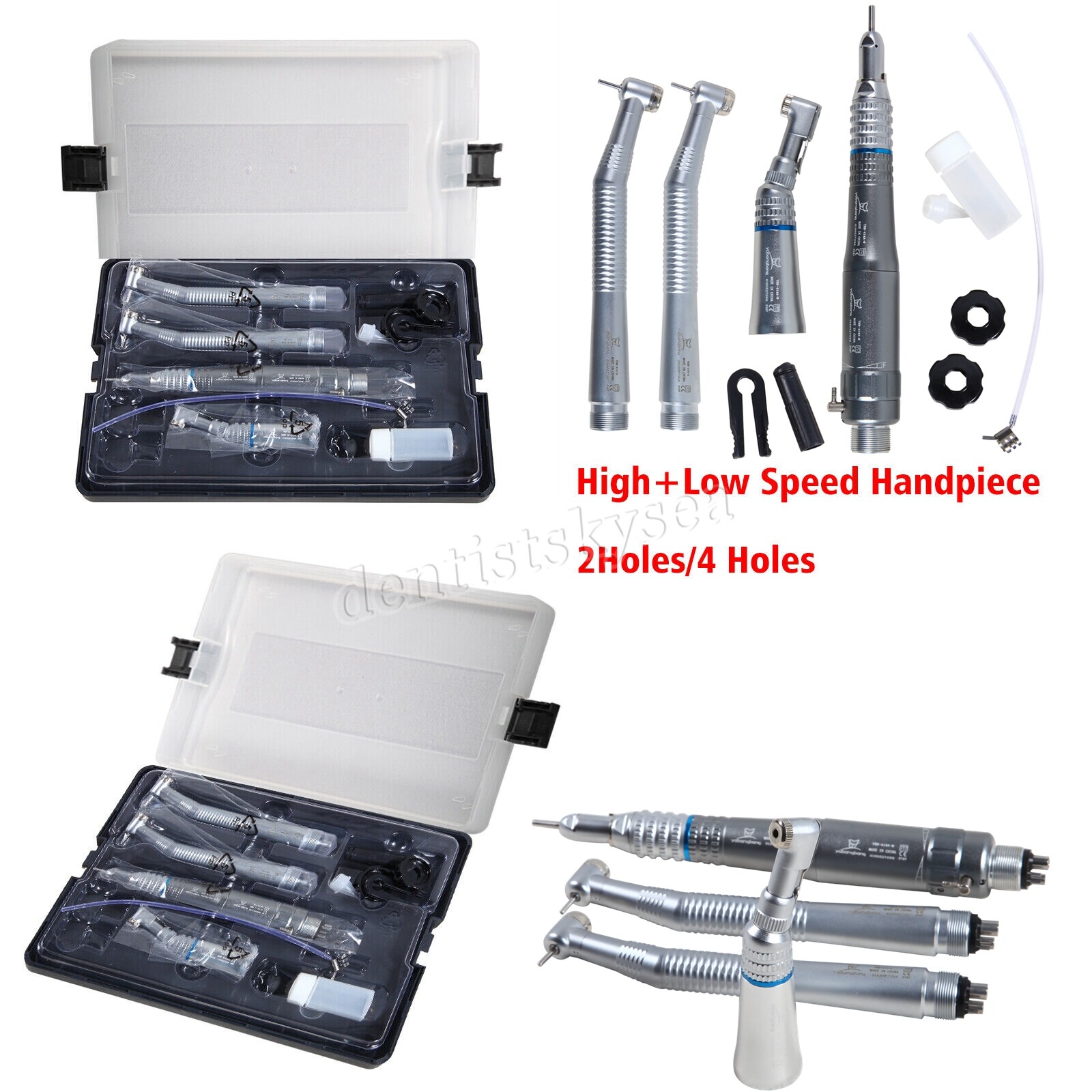 Dental High & Low Speed Handpiece Kit Contra Angle Air Mortor 1:1 Drive 2/4Hole