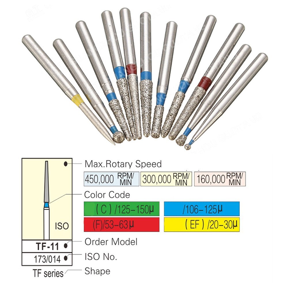 100 Pcs Dental Diamond Burs SR-11EF FG 1.6mm for High Speed Handpiece 10Pcs/Pack