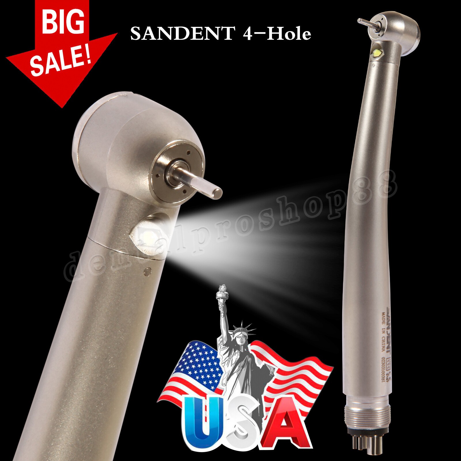 Dental Fiber Optic LED High Speed Handpiece 4Holes Internal triple spray fit Kav