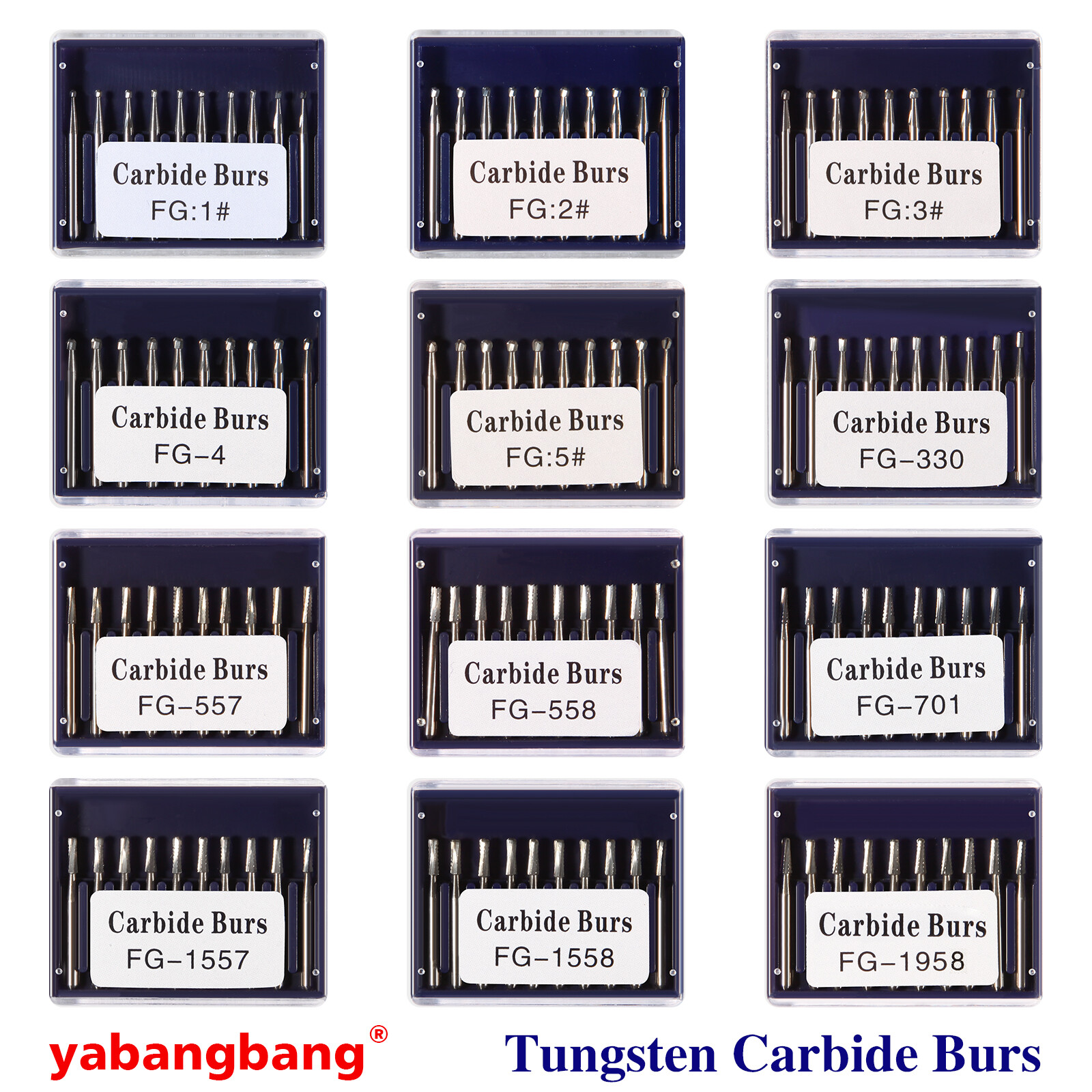 Dental Carbide Burs FG1/2/3/4/5/330 Round for High Speed Handpiece 10 Pcs/set