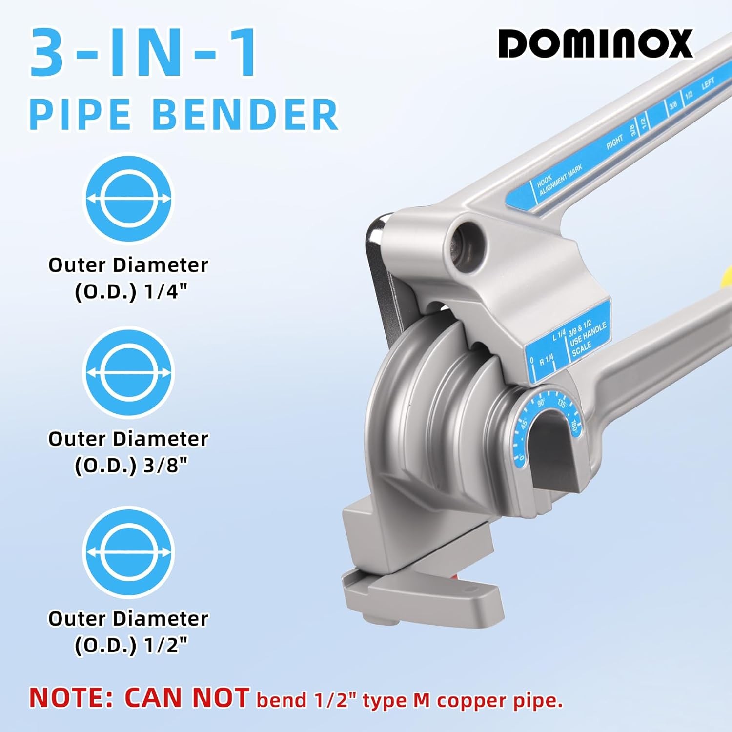 DOMINOX 3-IN-1 Tube Bender, Outer Diameter 1/4″, 3/8″, 1/2″, 0-180°