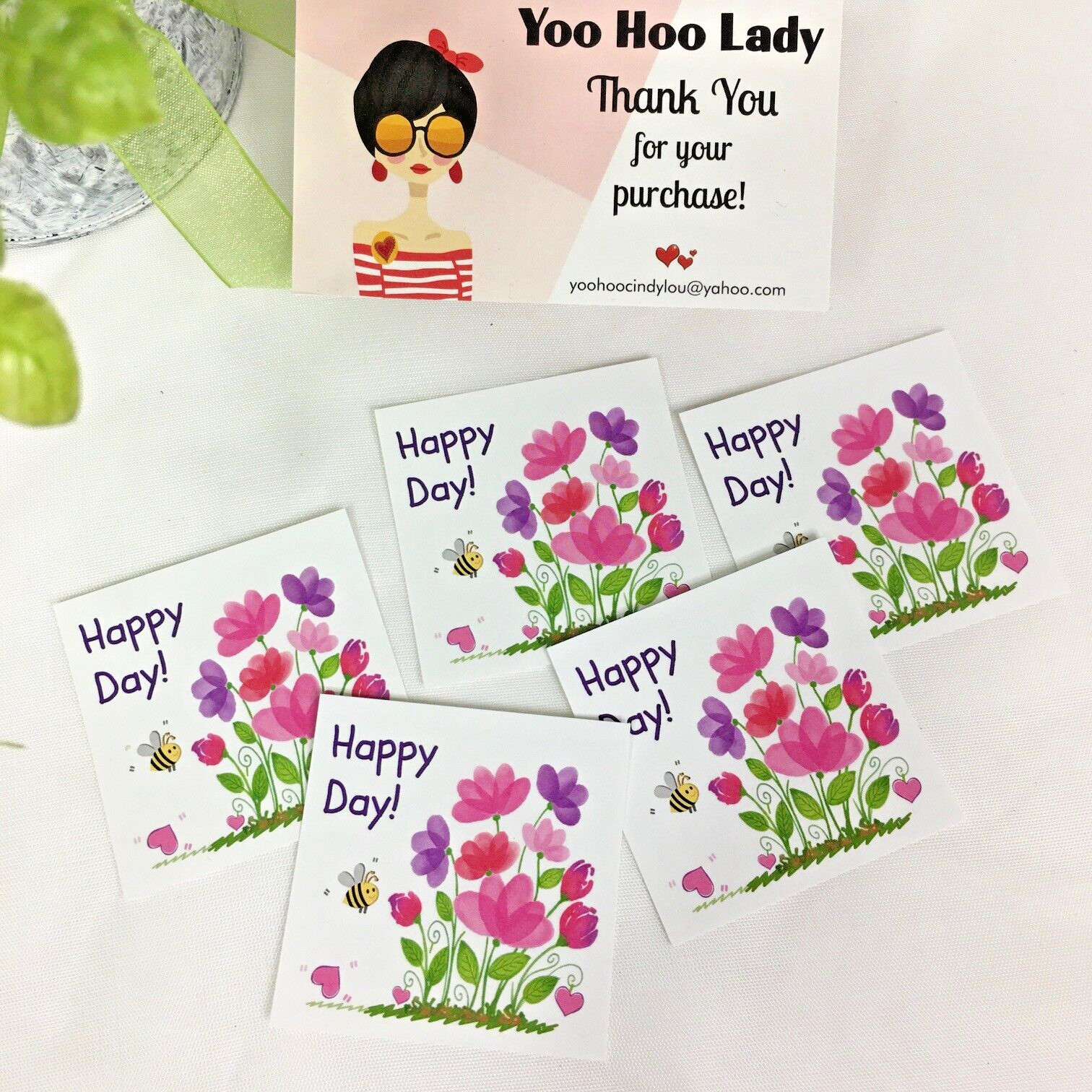 60x Thank You Floral Stickers, Butterfly Pink Flowers Envelope Seals