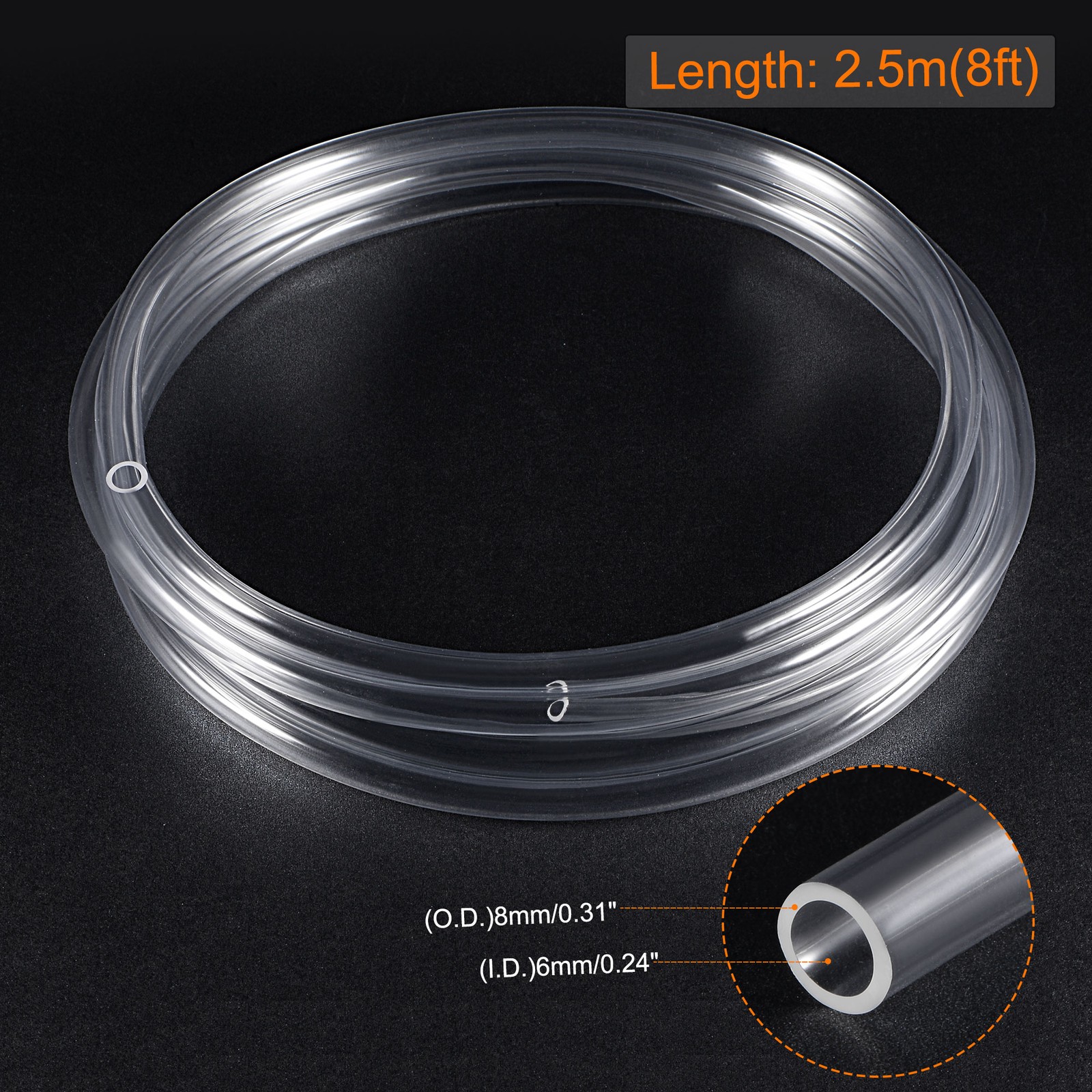 Clear Vinyl Tubing Flexible Hose 6mm ID 8mm OD 2.5m Plastic Tube