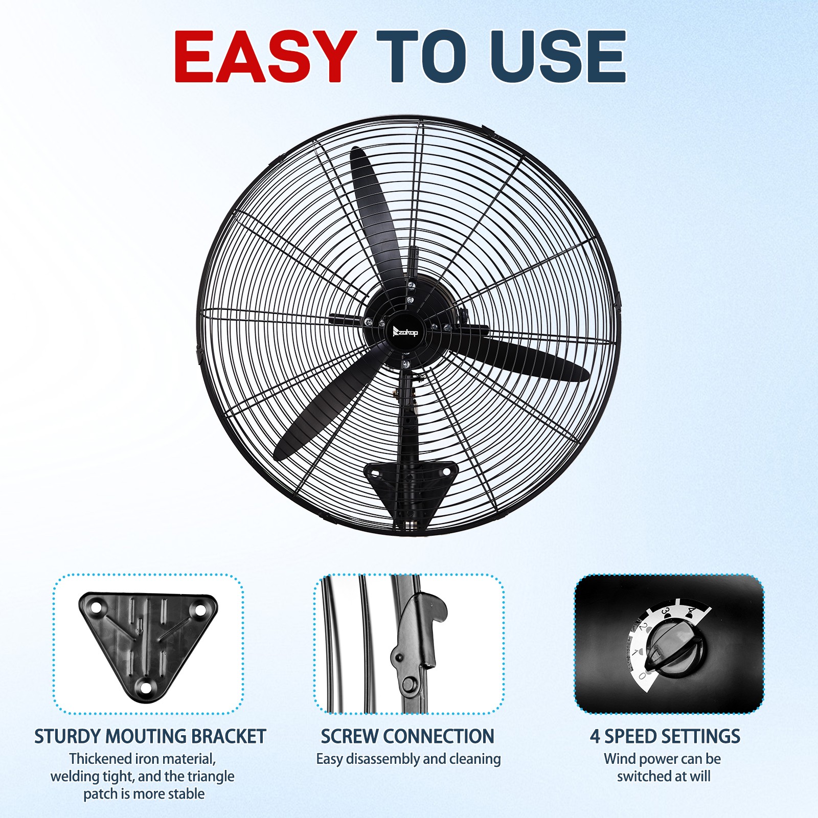 30″ Oscillating Wall Fan, 12974 CFM High Velocity Industrial Heavy Duty Shop Fan